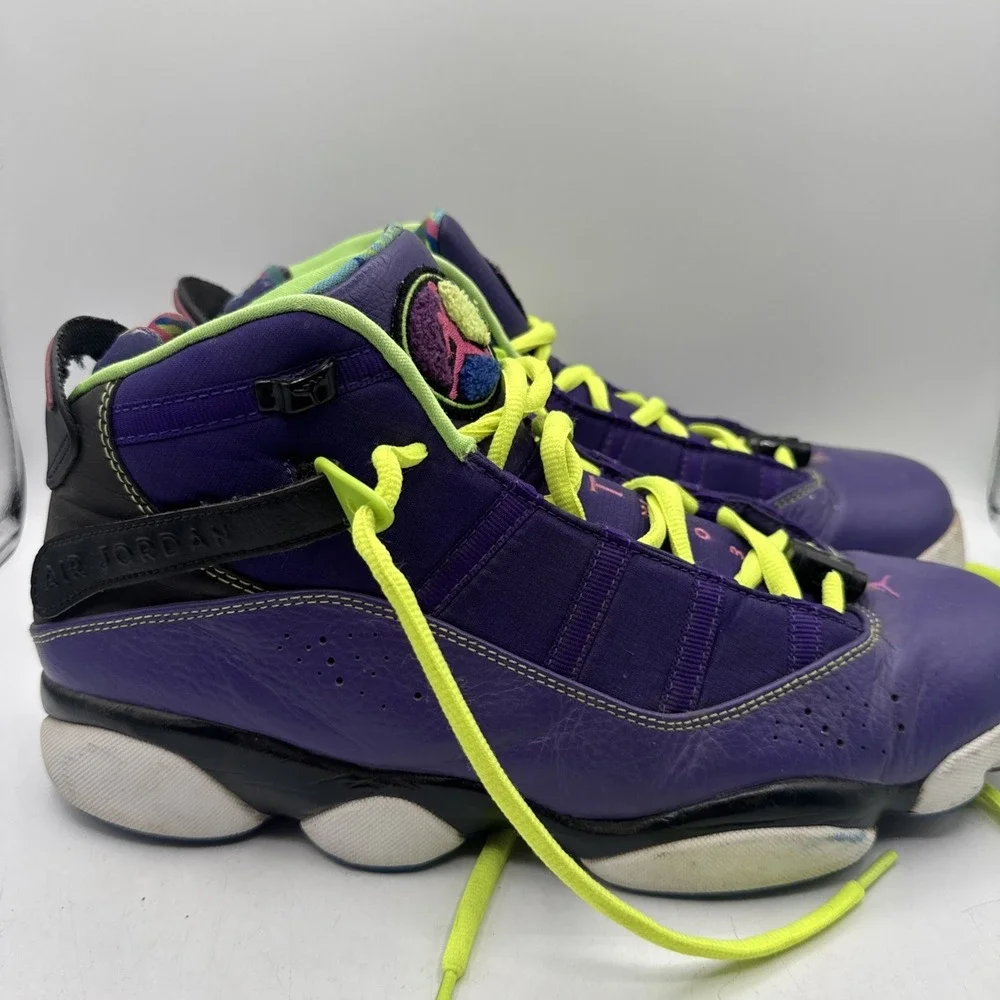 Nike Air Jordan 6 Rings Bel Air Shoes Purple on Green W/Lace Toggles Size 12